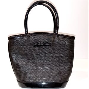 Lulu Guinness Black Vegan Patent Leather Bow Structured Tote